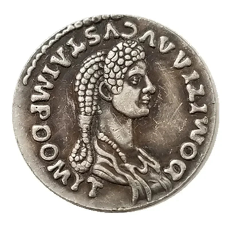 Roman Denarius – Domitia, Wife of Domitian, with Child on Globe – Replica (c. 82–96 CE)