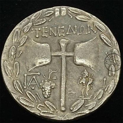 Tenedos Drachm Replica (c. 100–70 BC) – Janiform Heads & Double Axe