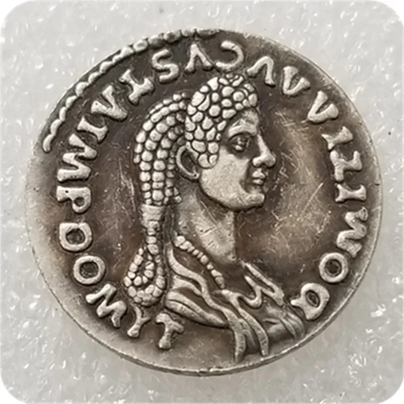 Roman Denarius – Domitia, Wife of Domitian, with Child on Globe – Replica (c. 82–96 CE)