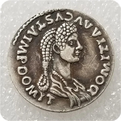 Roman Denarius – Domitia, Wife of Domitian, with Child on Globe – Replica (c. 82–96 CE)