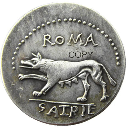 Roman Republic Denarius Replica (77 BC) – P. Satrienus: Mars & She-Wolf