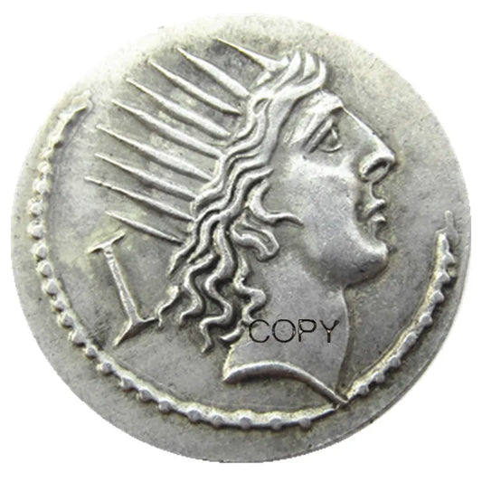 Roman Republic Denarius Replica – Sol Radiate & Crescent with Stars (42 BC, P. Clodius M.f.)
