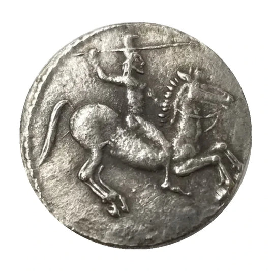 Greek Sicilian Didrachm – Gela Man-Headed Bull & Horseman – Replica (c. 490–475 BCE)