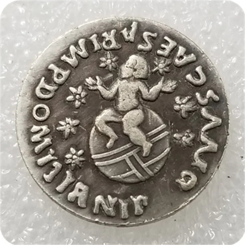 Roman Denarius – Domitia, Wife of Domitian, with Child on Globe – Replica (c. 82–96 CE)
