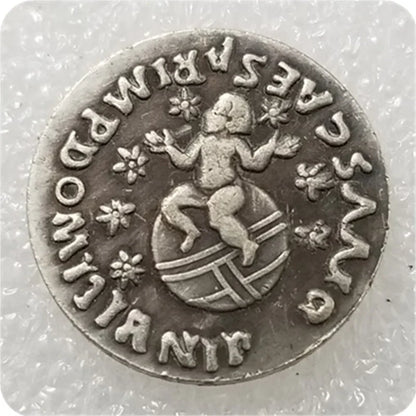 Roman Denarius – Domitia, Wife of Domitian, with Child on Globe – Replica (c. 82–96 CE)