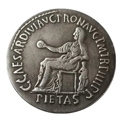 Roman Sestertius – Tiberius with Pietas & Temple of Divus Augustus – Replica (14–37 CE)