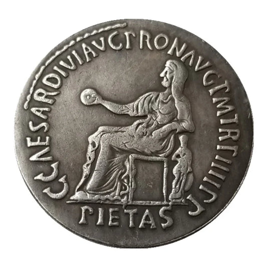 Roman Sestertius – Tiberius with Pietas & Temple of Divus Augustus – Replica (14–37 CE)